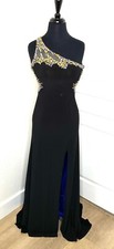 CAMILLE LA VIE Black Beaded Embellished Hi-Slit One Shoulder Gown 2 MAC DUGGAL