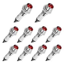 10pcs Indicator Light DC 24V Red Metal Shell Pilot Dash Panel Mount 5/16" 8mm