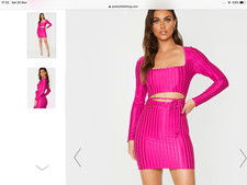 PrettyLittleThing Satin Stripe Cut Out Bodycon Dress - Size 4