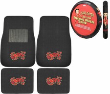New 5pc Betty Boop Car Truck All Weather Carpet Floor Mats Steering Wheel Cover