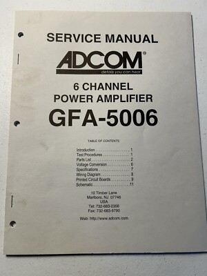 ADCOM GFA-5006 6 Channel Power Amplifier Amp Service Manual Original OEM Vintage