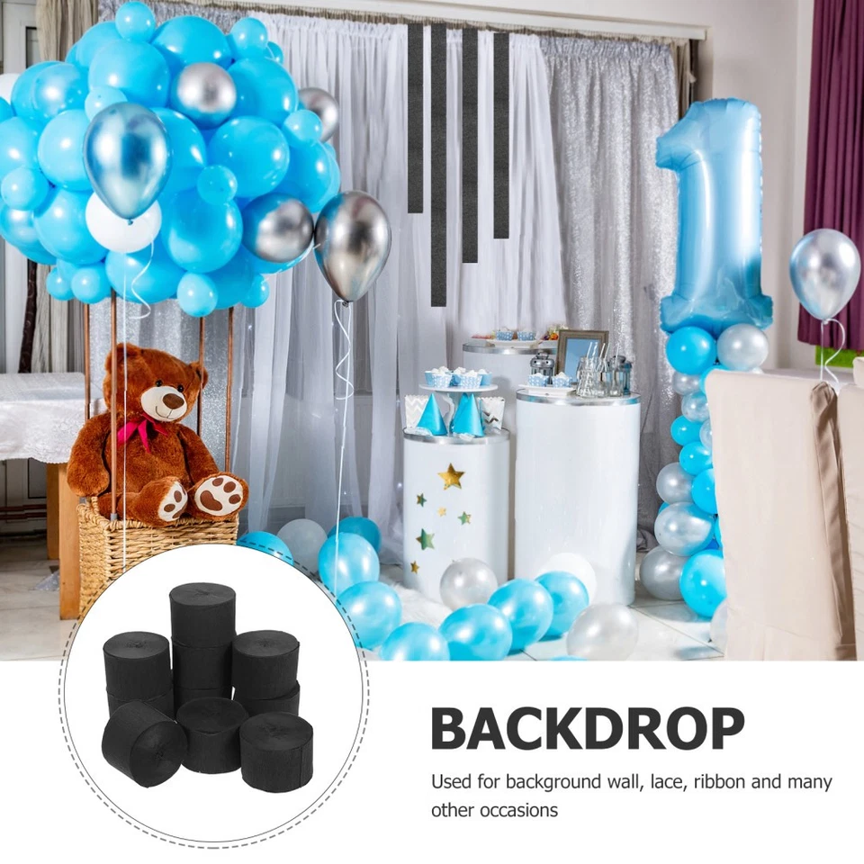 10 Pcs Papier Crepon Noir Banderoles Fête D'anniversaire Serpentins - Photo 2/4