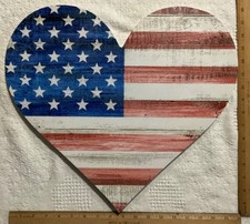 Handmade Wooden American Flag Heart Shaped Wall Decor USA Patriotic Gift 18 x 16
