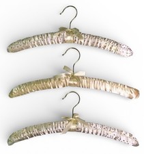 3 Vintage Padded Hangers 2 Cream Pink Floral with Lace  1 Yellow Satin