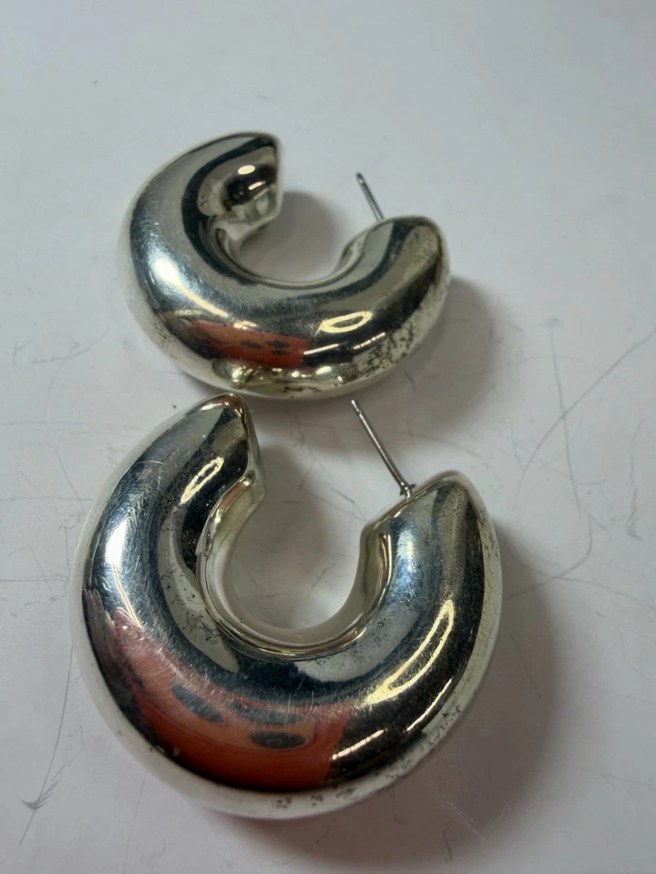 Brincos de prata esterlina argolas de tubo grosso tamanho grande 22 gramas perfurados - Imagem 2 de 4