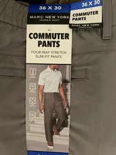 Marc New York Men  s Commuter Pant Gray Size 36x30 Slim Fit 4 Way Stretch NWT