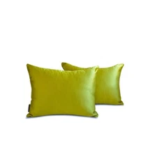 Chartreuse Satin Lumbar Pillow Covers, 12"x16" (Pack of 2)-Chartreuse Slub Satin