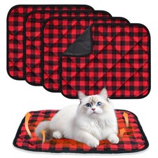 4 Pack Self Warming Cat Beds, 20" x 28"Self Heating Pad with Christmas Red Bu...
