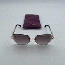 Bvlgari Serpenti Viper Geometric Sunglasses Black Gold Brown Rimless w/ Case