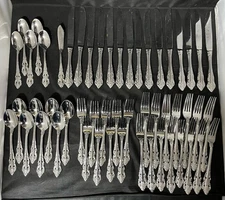 54 Pcs Wallace Antique Baroque 18/10 Stainless Steel Flatware Set Lot