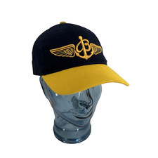 Vintage Breitling Watch Promo Hat Navy Blue Yellow Two Tone Winged Anchor Cap