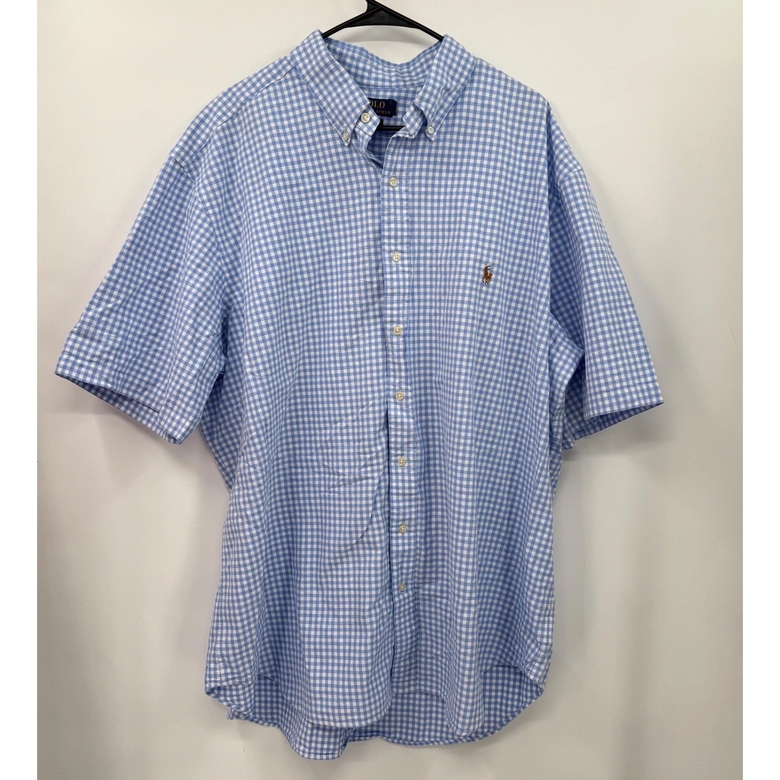Polo Ralph Lauren M Blue Gingham Classic Fit Short Sleeve Button Down Shirt 3XB