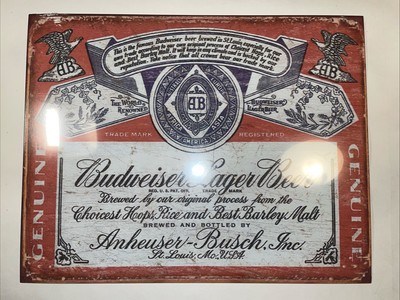 Budweiser Lager Beer Man Cave Tin Metal Sign 12 x16  Vintage Look Brand New