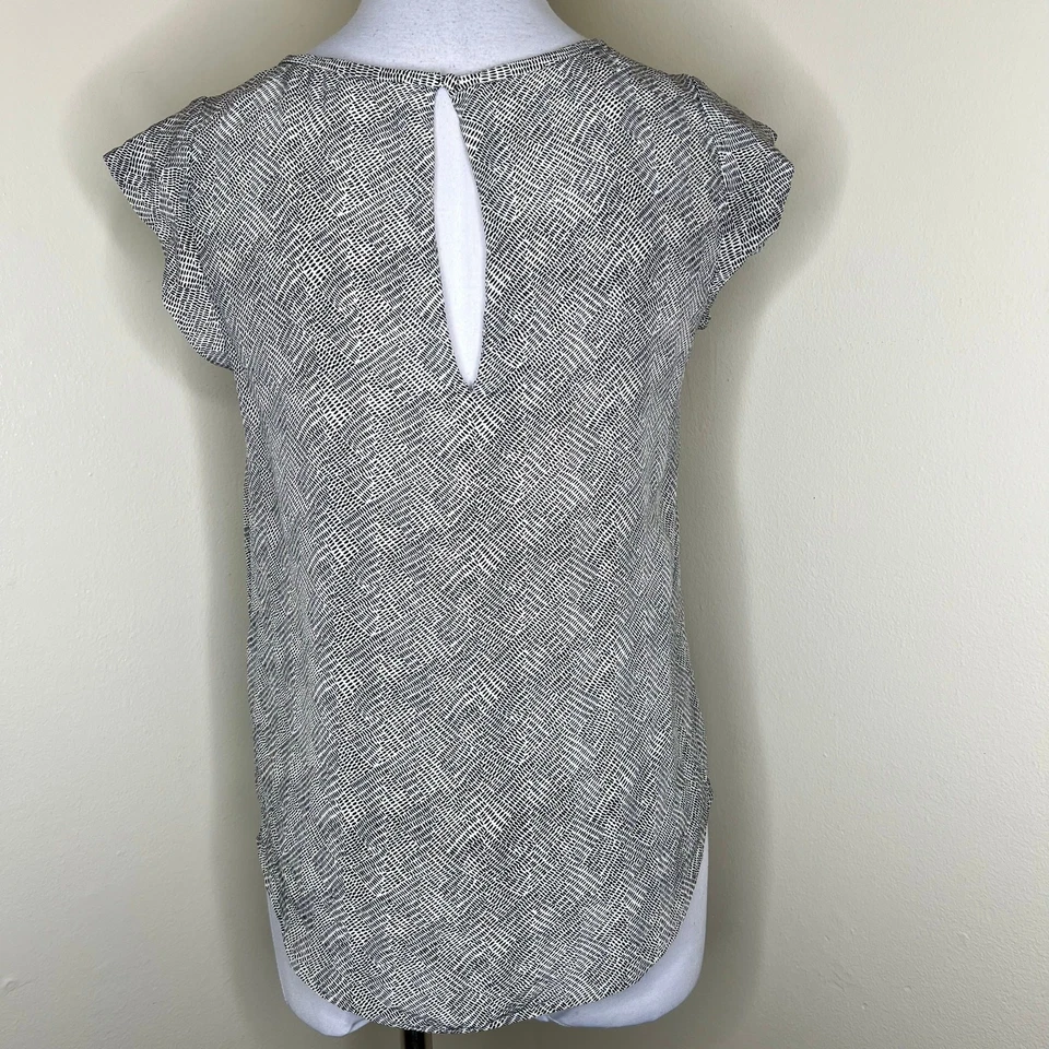 Top Joie 100% Seda XS Negro Blanco Manga Gorra Cerradura Oficina Trabajo Informal Bolsillo Foto 3 de 4