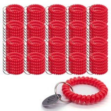 100PCS Red Wrist Keychain Key Holder Hot Red Spring Spiral Coil Keychains for...