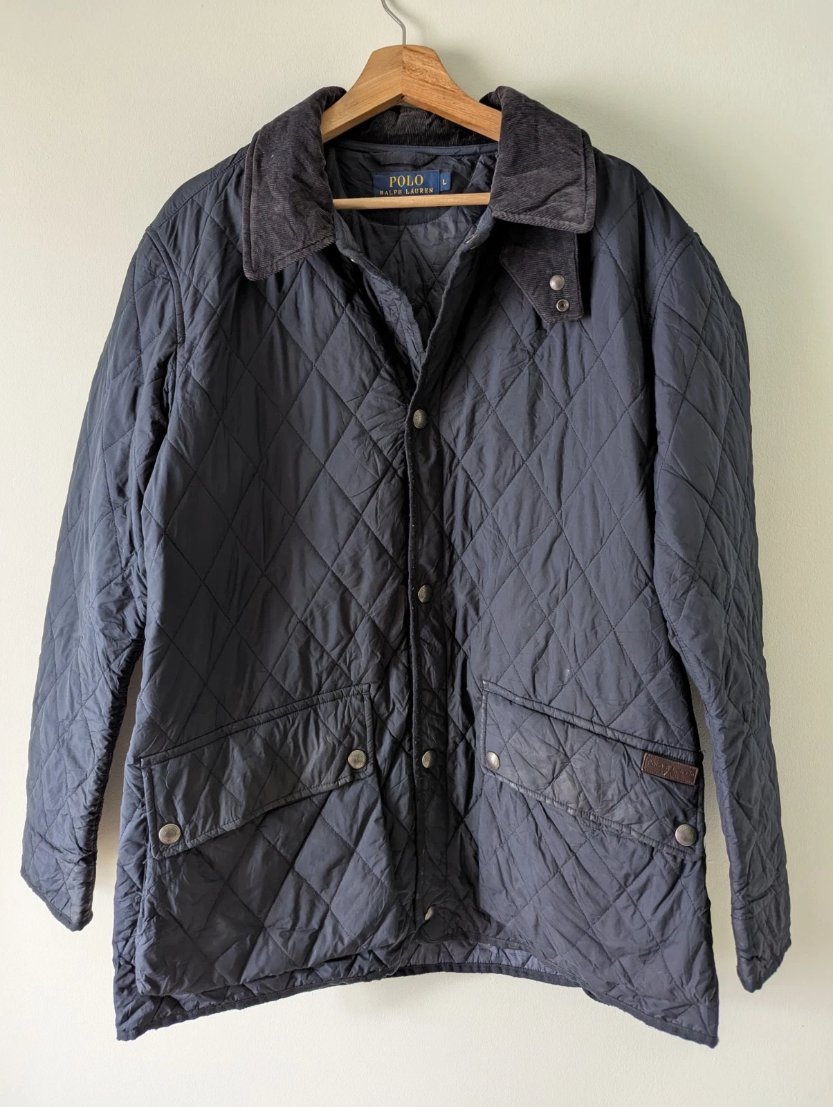 Polo Ralph Lauren Quilted Jacket Large Navy Blue Nylon Mens Diamond Padded
Opens in a new window or