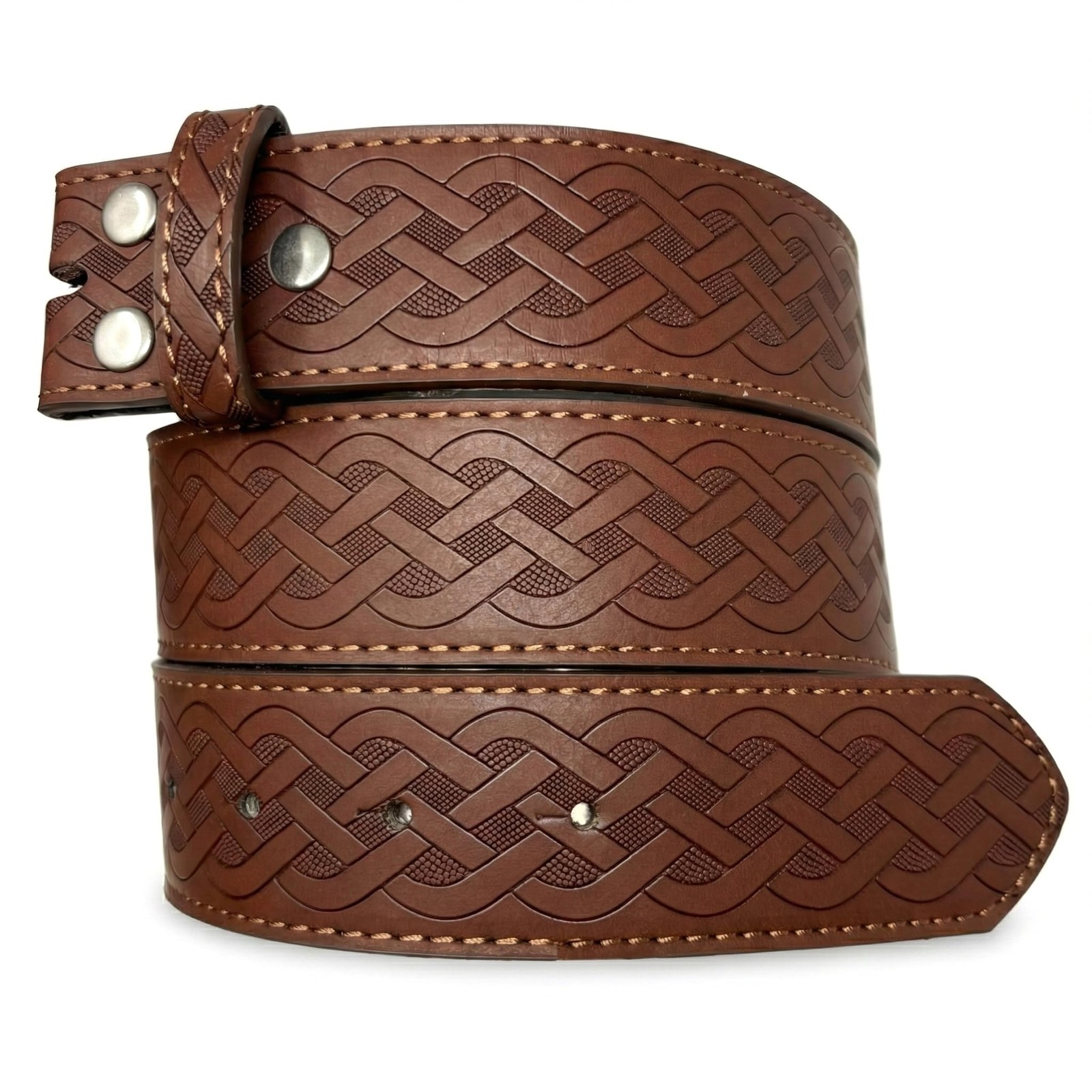 Leather Belt Strap with Embossed Celtic Knot Weave Pattern 1.5