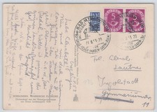 Bund Nr. 125 waagerechtes Paar auf Postkarte SST BAD MERGENTHEIM 4.8.53 491