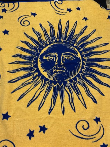 Vintage Celestial Sun Whimsical Blanket Reversible 62x72 By Owen Mexico Clean - Picture 3 of 6