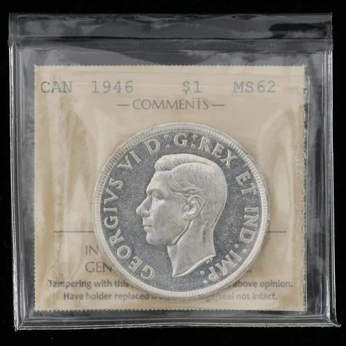 1946 $1 ICCS MS62 Canada Silver Dollar Lustrous Semi Key Date Uncirculated