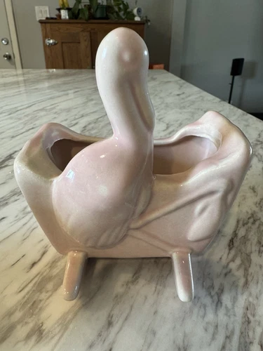 Vintage Haeger (Not Marked) Pottery Pink Stork & Cradle Baby Nursery Planter
