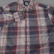 VINTAGE Wrangler Shirt Mens Medium Blue Red Plaid Pearl Snap Western Yoke Y2K