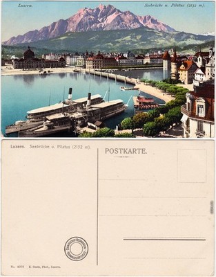 Lucerne Lucerna pier and Pilatus, steamer 1913