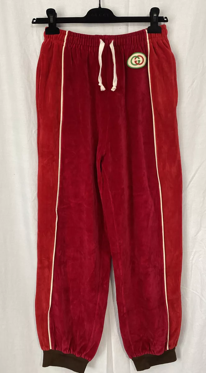 Gucci Velvet Joggers Small Red Brown Green GG Logo Striped