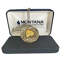 Portrait of Indian Chief Looking Forward Pendant Necklace Montana Silversmiths