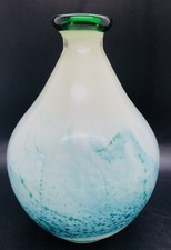 Hand Blown Art Glass Vase Teal Green Blue Hues Ocean  G13 