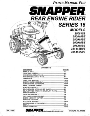 Parts Manual for Snapper Rear Engine Rider Mower/Lawn Tractor- Series ...
