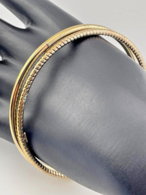 KEN CRAFT GOLD ON 925 STERLING SILVER DIAMOND CUT/PLAIN BANGLE BRACELETS 8'' 4143