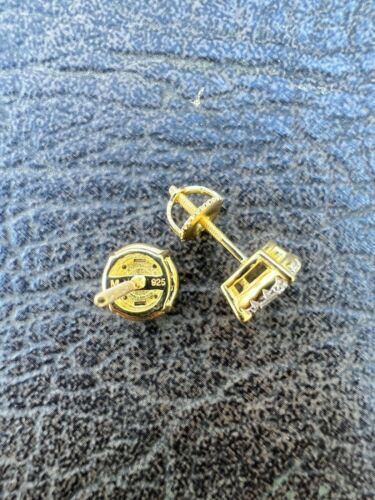 14k Gold Plated 925 Silver Real Hip Hop 8mm Earrings Round Cluster Studs Iced CZ - Picture 7 of 12