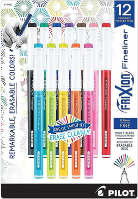Pilot, Frixion Fineliner Erasable Marker Pens, Fine Point 0.7 Mm, Pack of 12