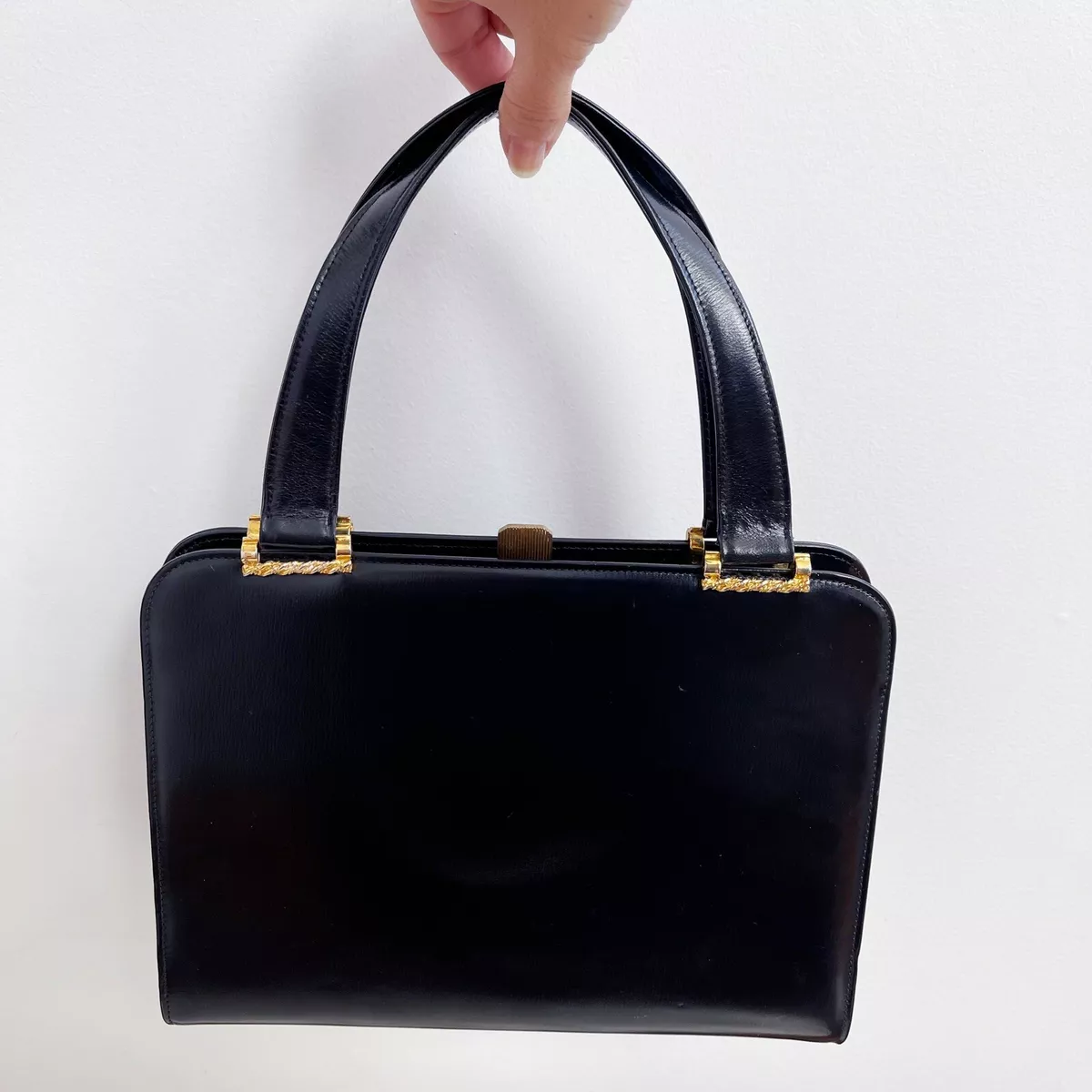 1950s Black Patent Leather Purse / Handbag. Vintage Saks Fifth Avenue