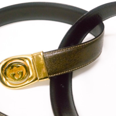 GUCCI 80s プレート ベルト vintage 80's gucci men's reversible belt brown / black size