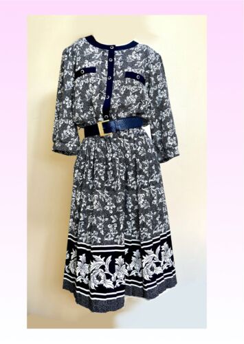 Vestido Vintage Años 70 Breli Boho Secretaria Falda Plisada Completa L XL - Imagen 3 de 4