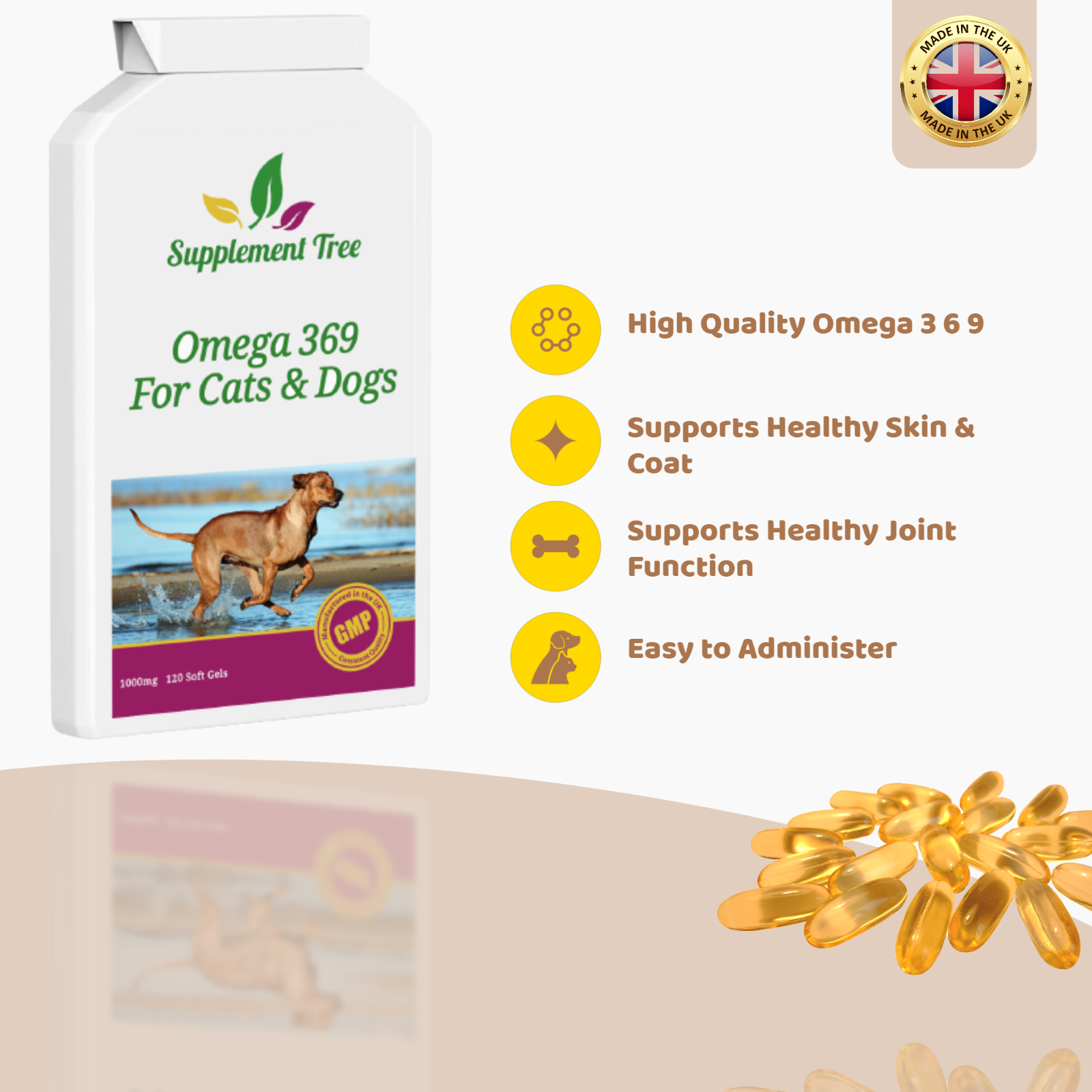 Omega 3,6,9 Fish Oil Complex 1000mg with Vitamin E for Cats & Dogs, 120