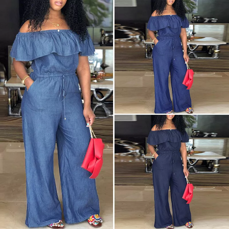 Only long sleeve jumpsuit in light blue denim