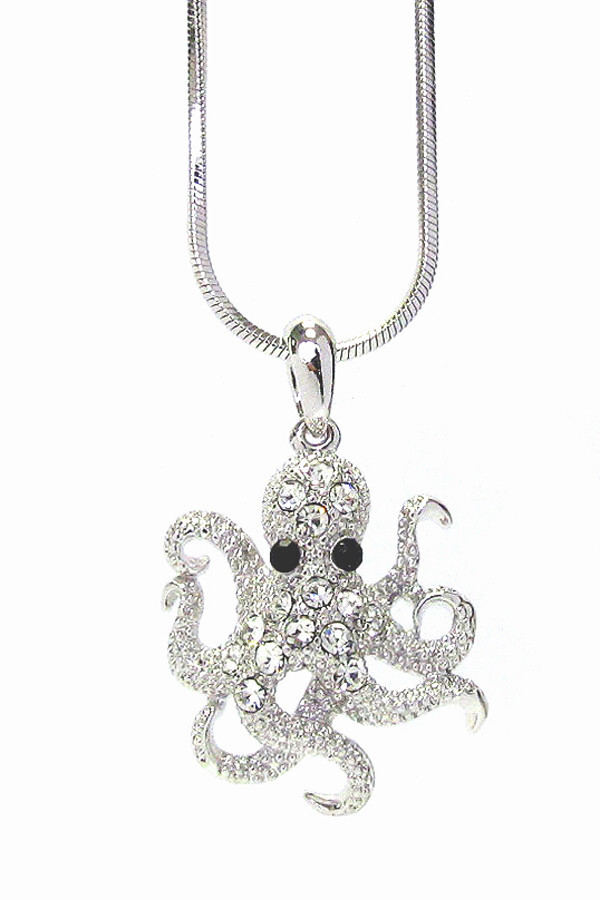 Collana con ciondolo polpo in cristallo oro bianco