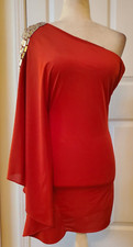 Jovani Red Stretch One Shoulder Beaded Bodycon Mini Dress Formal Size 0