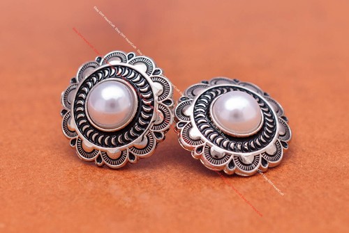 10X Western Floral Silver Pearl Leathercraft Shank Sewing Button Connector 1" - Picture 5 of 75