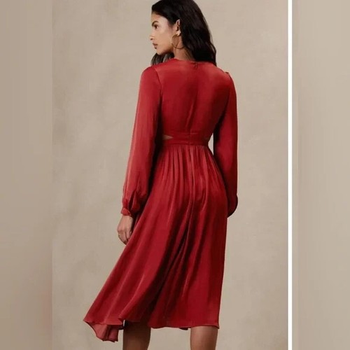 ¡Nuevo! Vestido Banana Republic Factory Twist Front MIDI Óxido Satén Sensación Talla 16ALTO - Imagen 2 de 23