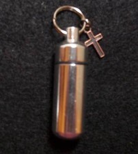 Cremation Keepsake Memorial Keychain Urn Silver w/Cross