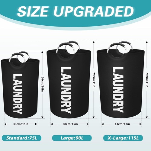 StorageRight 90L Large Laundry Basket, Hamper, Dirty 90L, Black - Picture 2 of 7