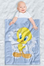 Looney Tunes Soft Fleece, Cozy Crib Throw 30"x40" Blue Retro Tweety