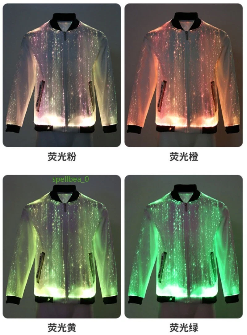 Men's Fiber Optic Coat LED Luminous Light Up Colourful Glowing Jacket Party Club image 2