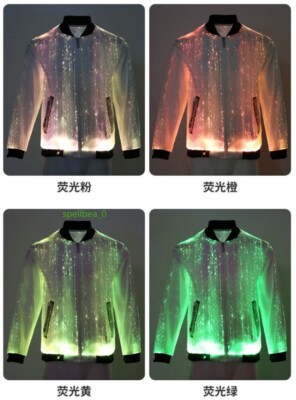Men's Fiber Optic Coat LED Luminous Light Up Colourful Glowing Jacket Party Club