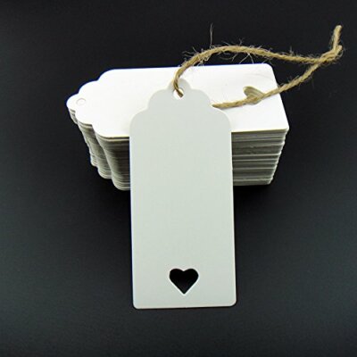 100pcs Paper Blank Card Gift Tags Heart Label Wedding Favor DIY Craft White
