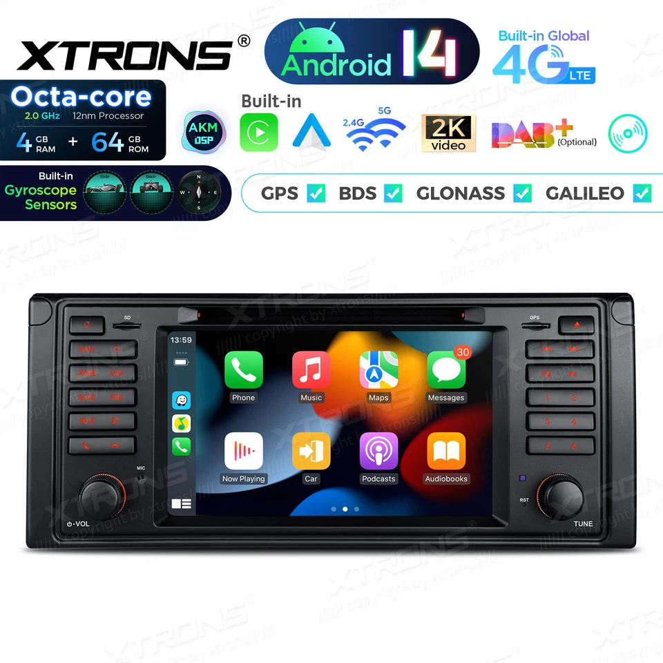 7" Android 14 Autoradio 4G+64GB 8-Kern 4G DSP GPS Gyroscope Navi Für BMW E39 M5 - Bild 4 von 4